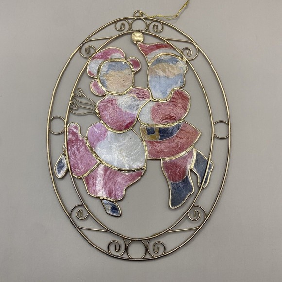 Vintage Capiz Shell Christmas Sun Catcher Santa and Mrs. Claus Holiday Decor - Picture 3 of 11